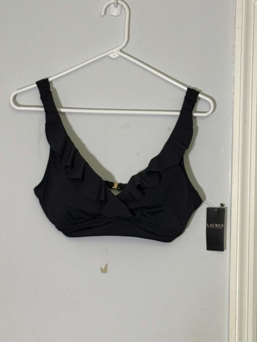 Lauren Ralph Lauren Black Ruffle Underwire Bikini Top Size 10